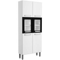 Armário Paneleiro Com Vidro Aço 6 Portas Branco/Preto