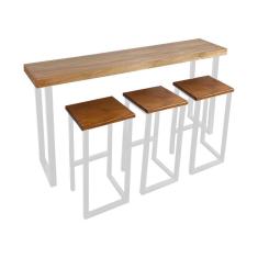 Bancada Gourmet 150cm com 3 Banquetas Industriais Bistrô Premium Base Branca