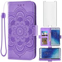 Asuwish Capa carteira compatível com Samsung Galaxy J7 Star J 7 Crown 7J Refine 2018 J7V V 2ª geração, protetor de tela de vidro temperado, suporte de cartão, capa para celular para Glaxay Aura S767VL