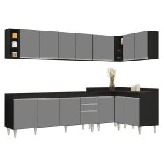 Armário De Cozinha Modulado De Canto 7 Peças Cp34 Balcão Sem Tampo Preto-cinza - Lumil