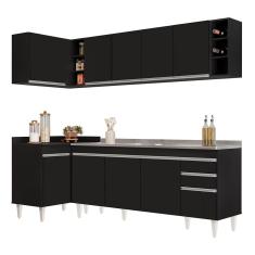 Armário De Cozinha Modulado De Canto Direito 5 Peças Cp45 Com Pia Inox Preto - Lumil