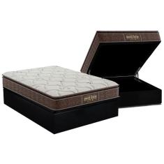 Kit Cama Box Baú Casal Guarda Costas Extra Firme 138x188 Suede Black Probel