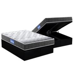 Cama Box Baú Queen: Colchão Molas Ensacadas Probel D23 Guarda Costas Super Resistente + Base Crc Suede Black (158x198)