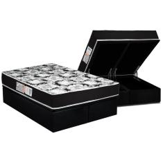 Conjunto Box Baú Queen: Colchão Espuma Luckspuma D33 Supreme Pró Saúde Black + Base Crc Suede Black (158x198)