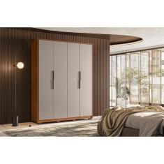 Guarda Roupa Casal Attore 4 Portas de Abrir 3 Gavetas MDP Nogueira Touch-Nude Prime