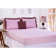 Jogo De Lençol Poa Queen Size 04 Peças Rosa