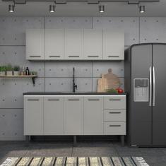 Balcão para Pia 180cm em Aço 4 Portas 3 Gavetas Juno Cozimax Cinza