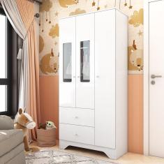 Guarda Roupa Infantil 3 Portas com Janelas Retangulo Branco