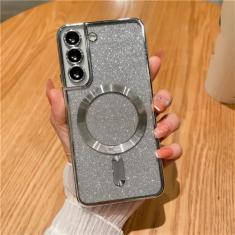 Capa de telefone com brilho magnético chapeado para samsung galaxy s24 s23 s21 fe s22 plus ultra macio tpu capa traseira, prata, para samsung s23 plus