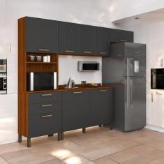 Cozinha Compacta Juliette  com Torre Armário Áereo e Balcão 120 Cinamo