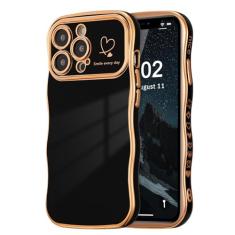 ZTOFERA Capa para iPhone 13 Pro Max de 6,7 polegadas, linda capa ondulada encaracolada com estampa de coração de amor, borda banhada de luxo, proteção total para câmera, à prova de choque, capa de