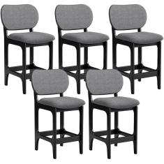 Kit 05 Banquetas Baixa Bar Cozinha E Sala De Jantar Fixa Betta L02 Preto Linho Cinza Escuro
