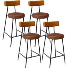 Kit 04 Banquetas Baixa Cozinha Sala Jantar Bancada Milão L02 Couríssimo Whisky Marrom