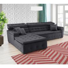 Sofá Orlando 2.40x2.10m Com Chaise, Retrátil E Reclinável - Chumbo