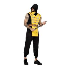 Fantasia Ninja Amarelo Masculina Roupa Samurai Adulto Com Máscara - Fa