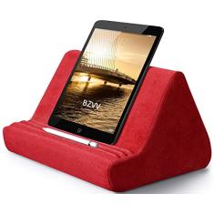 Almofada macia para tablet com bolso, ajustável em 3 ângulos de visão, suporte preguiçoso para sofá de cama, compatível com iPads, tablets, eReaders, smartphones, livros, revistas (vinho vermelho)