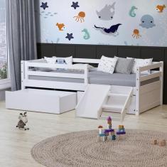Cama Slim Rb E Gavetão E Mini Escada/escorregador Branco Housin