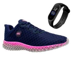 Tenis Feminino Esporte Academia Caminhada Ortopêdico Sola Reta + Relóg