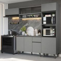 Armário de Cozinha Completa 260cm Cinza Nice Madesa 04, Cinza