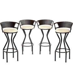 Conjunto 4 Banquetas com Assento Estofado Charme em Ferro - Coage Móve