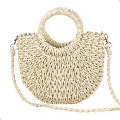 Bolsa de Palha Semi Circulo Faminina Moda Verão Praia Piscina Alça Fina Transversal-Feminino
