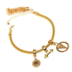 Pulseira Berloque Fisioterapia Fé Folheado Ouro 18k