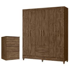 Kit Guarda Roupa Casal Panamá E Cômoda Ms - Castanho Wood Castanho Wood