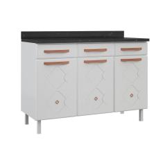 Balcão De Cozinha Mirage New Aço 3 Portas E 3 Gavetas C/tampo 120cm Branco - Telasul