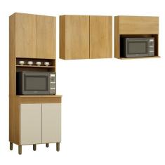 Cozinha Compacta Com 2 Armários Aéreos E 1 Paneleiro Dakota Cinamomo-off White