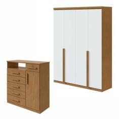 Conjunto De Guarda-roupa Alonzo E Cômoda Da Vinci Com Nicho Amêndoa Clean-branco