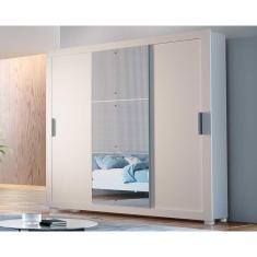 Guarda Roupa 3 Portas Veneza Luxo de Correr e 4 Gavetas c/ Pés Branco - Rufato