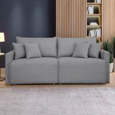 Sofá Cama Retrátil e Reclinável 220cm Júlia Linho/Cinza