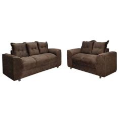 Jogo De Sofá De 2 E 3 Lugares Porto Marrom Suede Resistente