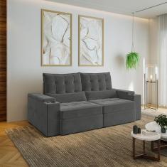 Sofá Retrátil e Reclinável com Porta Copos e Usb 3 Lugares 220cm Embaúba Extra Cabecasa Madeiramadei Grafite Fosco