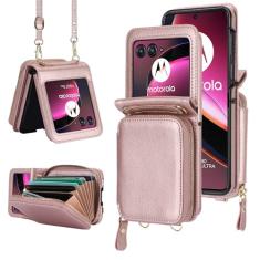 Asuwish Capa de telefone para Motorola Razr 40 Ultra/Moto Razr Plus 2023 capa carteira com suporte para cartão de crédito zíper alça transversal cordão de bloqueio RFID bolsa celular Razr+ + 5G