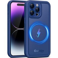 COOLQO Capa magnética para iPhone 14 Pro Max, camada dupla fosca resistente a arranhões, azul