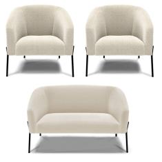 Sofá Namoradeira e 2 Poltronas Pé Ferro Pto Stella Bouclê Bege D03 - D`Rossi