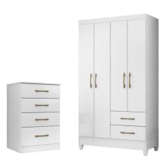 Kit Guarda Roupa Solteiro Chile e Cômoda MS - Moval, Branco
