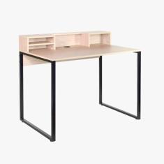 Mesa escrivaninha 100cm pé quadrado Mart Home MH21BP com nichos Branca