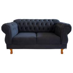 Sofá Chesterfield Elisabeth 2 Lugares 1.50M Suede Preto/ decoração, barbearia, sala de estar, escritório, recepção