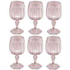 Conjunto 6 Taças Para Água Tomar Suco 350ml Poliestireno uz Samba Transparente Rosa