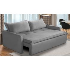 Sofá Sem Caixa Retrátil e Reclinável 1,65m com Molas Kiara Suede Cinza Adonai Estofados