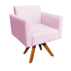 Poltrona Marisa Suede Rosa Bebê Base Madeira