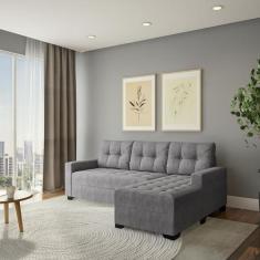 Sofá 5 Lugares Saint com Chaise Direito Suede Cinza - Mobly