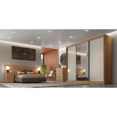 Guarda Roupa Casal Com 1 Porta Espelhada 8 Gavetas - Diamond-cumaru-off White - Móveis Horizonte