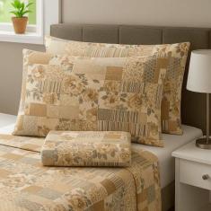 Jogo de Lençol Casal em Percal Estampado 100% Algodão com Elástico + 2