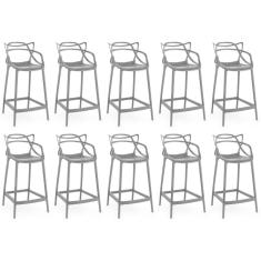 Kit 10 Banquetas Média Allegra 66cm Design Cozinha/bancada - Preto