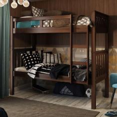 Beliche Solteiro Castanho Escuro 100% Madeira Pinus c/ Escada Lateral - Saraiva