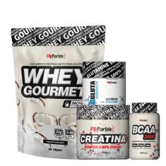 Kit Whey Gourmet Refil + Creatina 300g + Glutamina 150g + BCAA 100 cáp