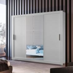 Guarda Roupa Solteiro com Pés 3 Portas de Correr 4 Gavetas Luna Branco